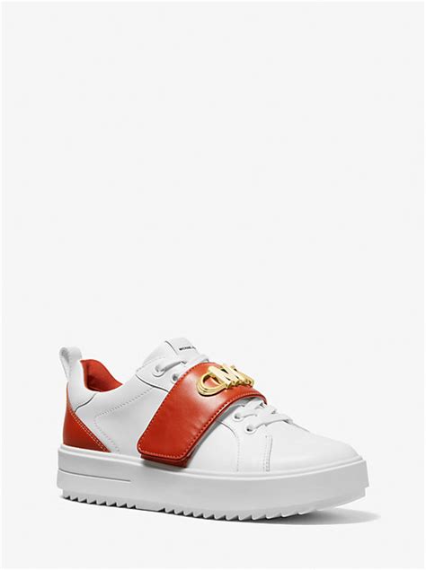 michael michael kors emmett two-tone logo embellished leather sneaker|Emmett Two.